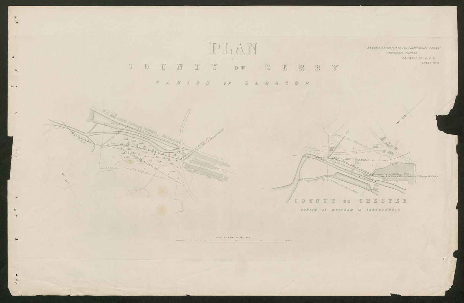 Manchester Sheffield Lincolnshire Railway Glossop Mottram /Longdendale c1884 map